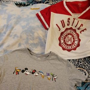 3 girl's crop tops. Disney, Justice & Levi's brands. Size L 10/12.
